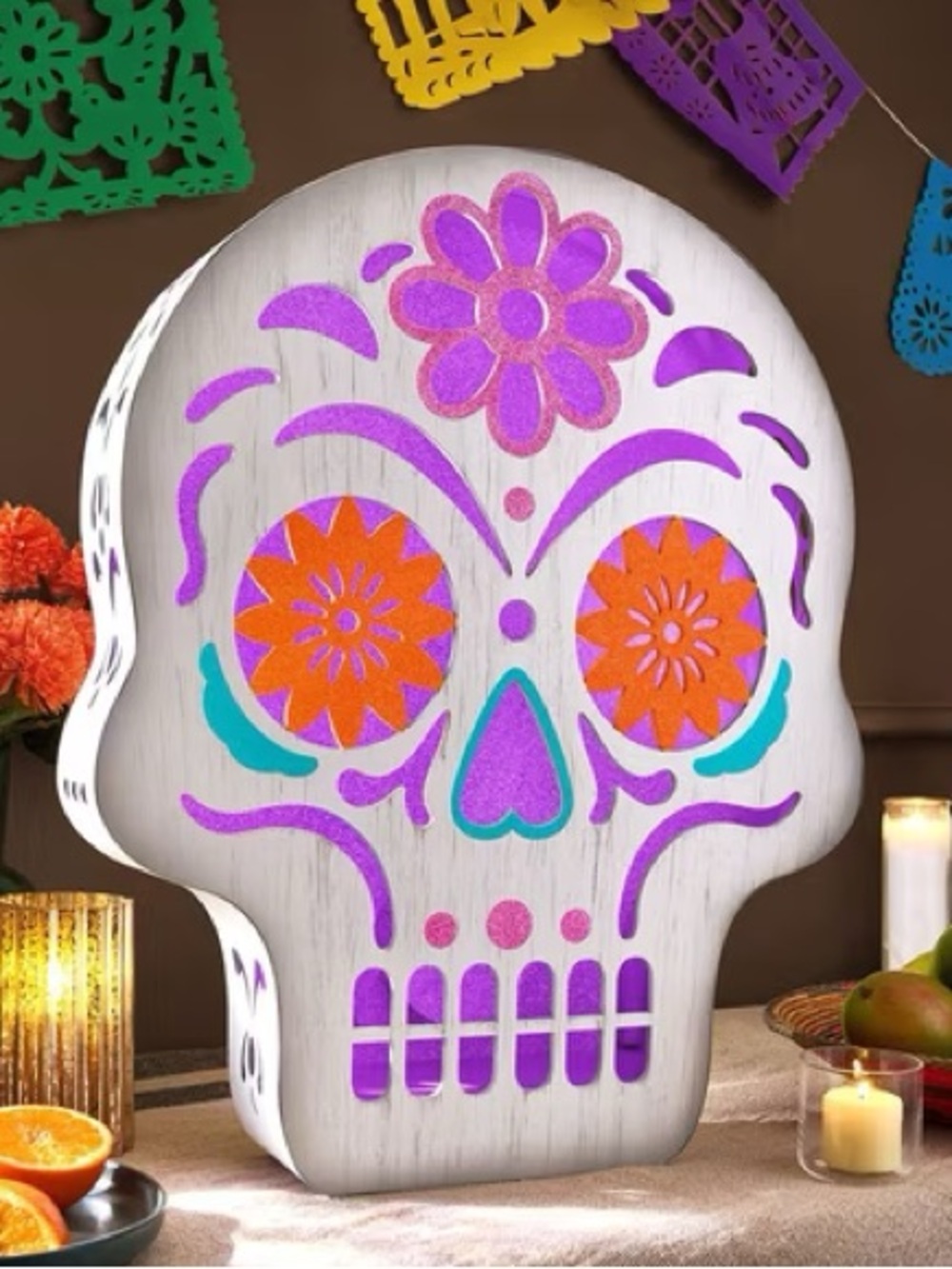 24" Pre-Lit Color Changing Skull